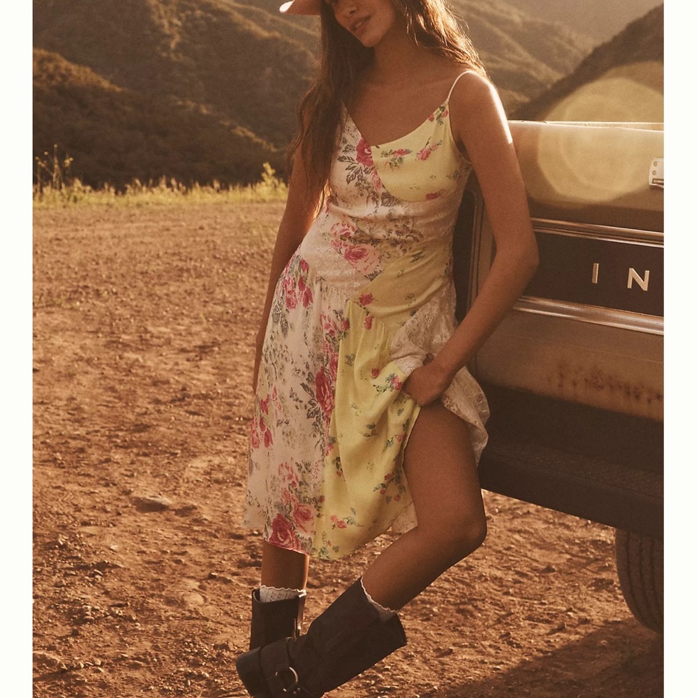 By Anthropologie Patchwork Floral Slip MIDI Dress